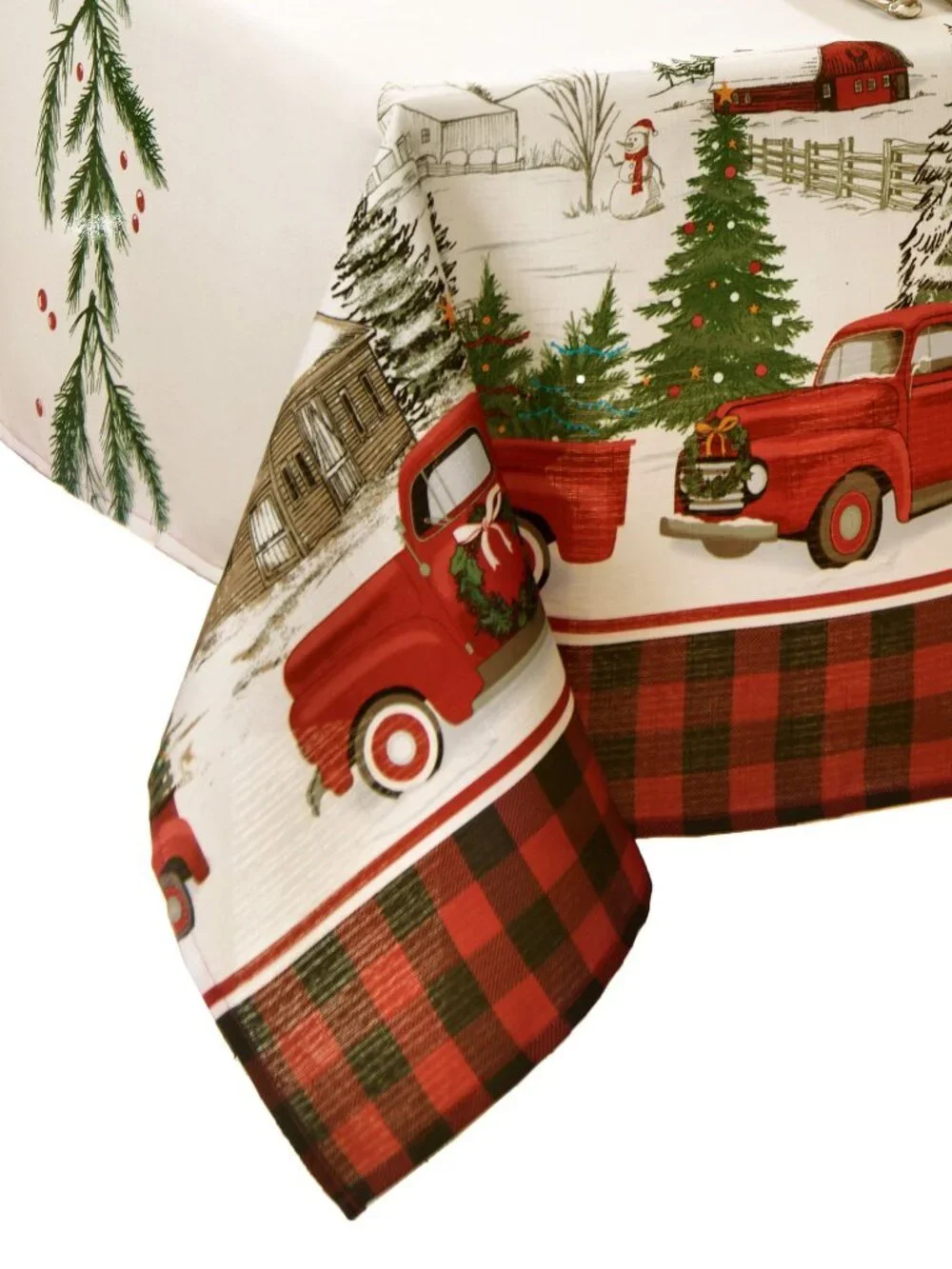 Elrene Home Vintage Truck Christmas Tree Farm Polyester Tablecloth 60X120
